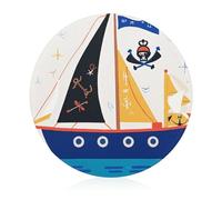 Tempered Glass Nautical Sailing Pirate Cutting Board Heat Resistant, Round Chopping Board with Non-slip Feet, Fruit Glass Cutting Boards for Kitchen Counter, Small Chopping Boards 8x8 Inch