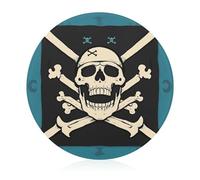Tempered Glass Pirate Flag Skull Cutting Board Heat Resistant, Round Chopping Board with Non-slip Feet, Fruit Glass Cutting Boards for Kitchen Counter, Small Chopping Boards 8x8 Inch