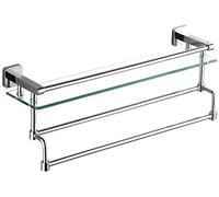 Tempered Glass Shelf Bathroom Shelf Wall-Mounted Mirror Front Shelf, With Full Copper Towel Bar Bathroom Shelf Storage Rack
