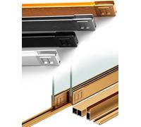 Tempered Glass Sliding Door Three-Track Heavy-Duty Display Cabinet Slide Rail Hardware Kit for Bookshelves, Wardrobes, and Cabinets(8mmGray,120cm/47.2'')