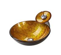 Tempered Glass Vessel Sink, Bathroom Basin Sink With Waterfall Faucet Mounting Ring And Water Drain Set, Cloakroom Countertop Vanity Basin Modern Art Washbasin