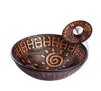 Tempered Glass Vessel Sink Vanity with Waterfall Faucet and Drain Combo for Modern Bathroom Decor