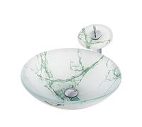 Tempered Glass Vessel Sink with Waterfall Faucet and Pop Up Drain Combo, Ideal for Modern Bathroom Vanities