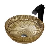 Tempered Glass Vessel Sink with Waterfall Faucet - Artistic Vanity Countertop Installation