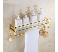 Tempered Glass Wall Shelf with Hooks - Space-Saving Bathroom and Kitchen Organizer for Towels, Spices, and Essentials in Home, Hotel, Apartment