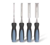TEMPEST Wood Chisel Set, 4-Piece Professional Woodworking Chisel with Shock-Absorbing Dual-Color TPR Handle & Safety Blade Guards, Heavy Duty CR-V Steel 25° Bevel Edge Bench Chisels for Carving & DIY