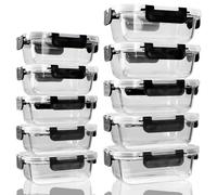 TempFoo Glass Food Storage Containers with Lids set 10, Meal Prep Reusable Airtight Lunch Box, kitchen Cooking Pantry Organizers, Suitable for Microwave Freezer - black