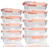 TempFoo Glass Storage Containers With Lids - 10 Pack Airtight Meal Prep Set, Stackable, for Microwave, Oven, Freezer and Dishwasher - Pink