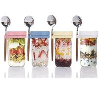 TempFoo Overnight Oats Jar Container set 4, 600ml Glass Mason Jars