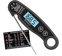 tempi.fi - Ultra fast, Waterproof, Digital Meat Thermometer for Kitchen, Grilling, Cooking, and BBQs. Large Display, Backlight, Stainless Steel Food Probe, Calibration, Easy to Read Meat Chart (Black)