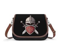 Templar Helmet Crosss And Sword Medieval Crusader Leather Crossbody Bag Messenger Shoulder Bags Purse for Women