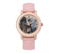 Templar Knight and Castle Casual Women's Watch Slim Analog Display Quartz Wrist Watches with Leather Strap