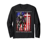 Templar Knight Crusader USA Flag Graphic Long Sleeve T-Shirt