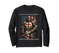 Templar Knight Crusader USA Flag Graphic Long Sleeve T-Shirt