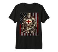 Templar Knight Crusader USA Flag Graphic Premium T-Shirt