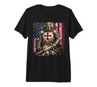 Templar Knight Crusader USA Flag Graphic Premium T-Shirt