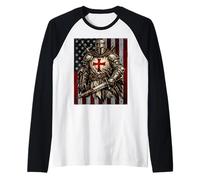 Templar Knight Crusader USA Flag Graphic Raglan Baseball Tee
