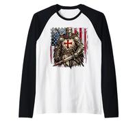 Templar Knight Crusader USA Flag Graphic Raglan Baseball Tee