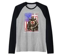 Templar Knight Crusader USA Flag Graphic Raglan Baseball Tee
