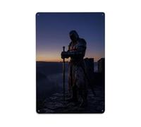 Templar Knight Medieval Paladin Twilight Armor Sentinel Metal Tin Sign Plaque Wall Decor for Cafe, Man Cave, Club Bar, Office, Home Garden Round Metal Poster 8x12Inch
