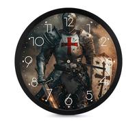 Templar Knight Modern Wall Clock 10 Inch Non Ticking Silent Quartz Round Clocks for Home Office Decor