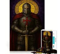 Templar Knight with Sword And Halo Jigsaw Puzzles for Adults 1000 Piece Memory Boost Cozy Time Pattern Assembly Santa Wish List (38x26cm)