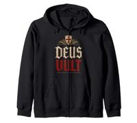 Templar Knights Deus Vult (God Wills It) Shield Aged Zip Hoodie