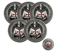 Templar Oath Commemorative Coin, “AD GLORIAM DEI” Medieval Knight Faith Challenge Coin, Dual-Sided Knight Templar Token with Red Cross Shield & Latin Motto, Christian Collectible Gifts (5pcs)
