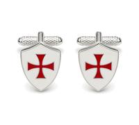 Templar Shield Cufflinks for Men - Onyx Art CK806 Red Maltese Cross Silver-Tone Cuff Links, Knights Crusader History Gift for Weddings & Formal Shirts