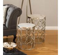Templar Side Tables - Set of 2 - Round - Marble and Silver
