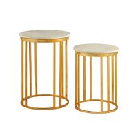 Templar Side Tables - Set of 2 - Round - White Marble and Gold