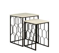 Templar Side Tables - Set of 2 - White Marble with Black Metal Base