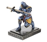 Templar Vanguard Soldier Pen Holder Desk Organizers Crafts as Gifts Blue | Very Solid and Sturdy Pencil Stand Paperweight Desktop Decoration with a Fancy Sword for Medieval Warrior Enthusiast