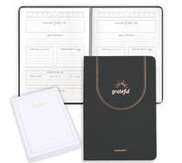 Templatables Gratitude Journal - Daily Mindfulness & Self-Care Notebook with Premium Leather Cover, Guided Prompts, 170gsm Paper, Gold Foiling, Satin Ribbon & Luxury Gift Box for Women & Men (Black)