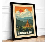 Temple Among Mountains Vintage Framed Wall Art Print A2 (59.4×42cm) Black, Wall Decor for Living Room, Bedroom, Office & Home, Ready to Hang, Art Gift