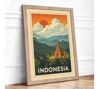 Temple Among Mountains Vintage Framed Wall Art Print A2 (59.4×42cm) Oak, Wall Decor for Living Room, Bedroom, Office & Home, Ready to Hang, Art Gift