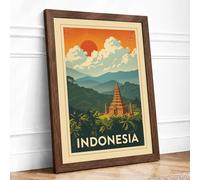 Temple Among Mountains Vintage Framed Wall Art Print A4 (29.7×21cm) Walnut, Wall Decor for Living Room, Bedroom, Office & Home, Ready to Hang, Art Gift