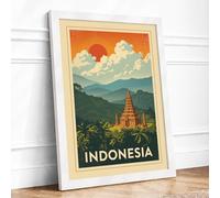Temple Among Mountains Vintage Framed Wall Art Print A4 (29.7×21cm) White, Wall Decor for Living Room, Bedroom, Office & Home, Ready to Hang, Art Gift