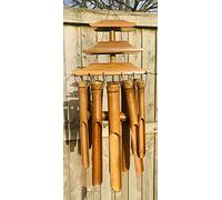Temple Bamboo Wind Chime Natural Brown Outdoor Garden Home Decor Hanging Windchime Accessory Gift Fairtrade Sustainable Eco Friendly