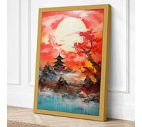 Temple Beneath the Moon Canvas Wall Art Print 24x16 Inch