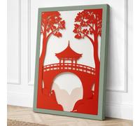 Temple Between Crimson Trees Canvas Wall Art Print 24x16 Inch (61 x 41 cm)