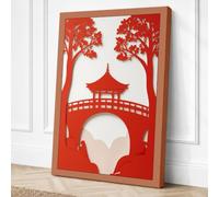 Temple Between Crimson Trees Canvas Wall Art Print 30x20 Inch (76 x 51 cm)