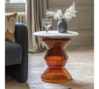 Temple Glass and Marble Pedestal Side Table Orange