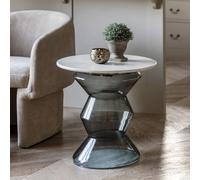 Temple Glass and Marble Pedestal Side Table storm blue