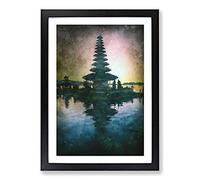 Temple in Bali Indonesia at Sunset Painting Framed Print | A2 Black Framed Wall Art | Ready to Hang | Modern Religious Picture | Living Room Bedroom Lounge Office