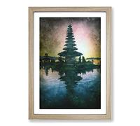 Temple in Bali Indonesia at Sunset Painting Framed Print | A2 Oak Framed Wall Art | Ready to Hang | Modern Religious Picture | Living Room Bedroom Lounge Office