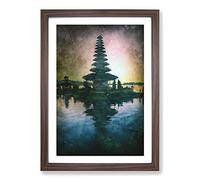 Temple in Bali Indonesia at Sunset Painting Framed Print | A2 Walnut Framed Wall Art | Ready to Hang | Modern Religious Picture | Living Room Bedroom Lounge Office