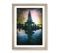 Temple In Bali Indonesia At Sunset Painting Modern Framed Print | A2 Oak Framed Wall Art | Ready to Hang | Modern Religious Picture | Living Room Bedroom Lounge Office