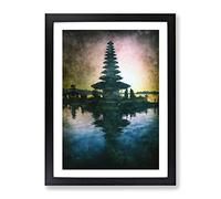 Temple In Bali Indonesia At Sunset Painting Modern Framed Print | A3 Black Framed Wall Art | Ready to Hang | Modern Religious Picture | Living Room Bedroom Lounge Office