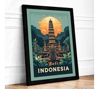 Temple in Golden Light Vintage Framed Wall Art Print A4 Black
